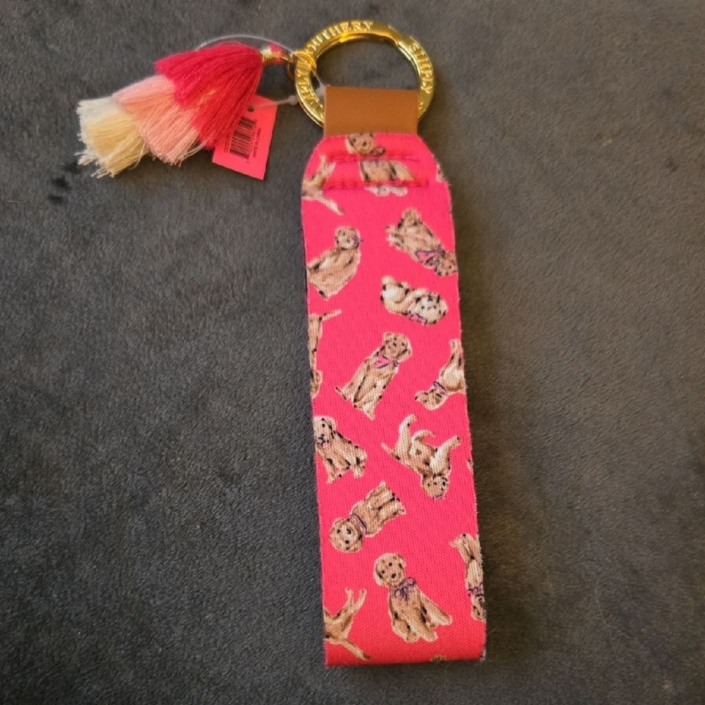 Simply Southern Pink Puppy Print Key Fob with Tassel
